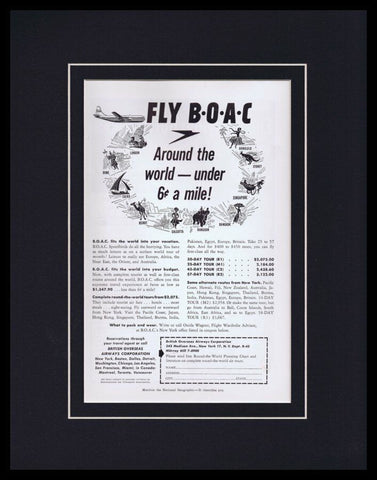 1959 BOAC British Airways Framed 11x14 ORIGINAL Vintage Advertisement