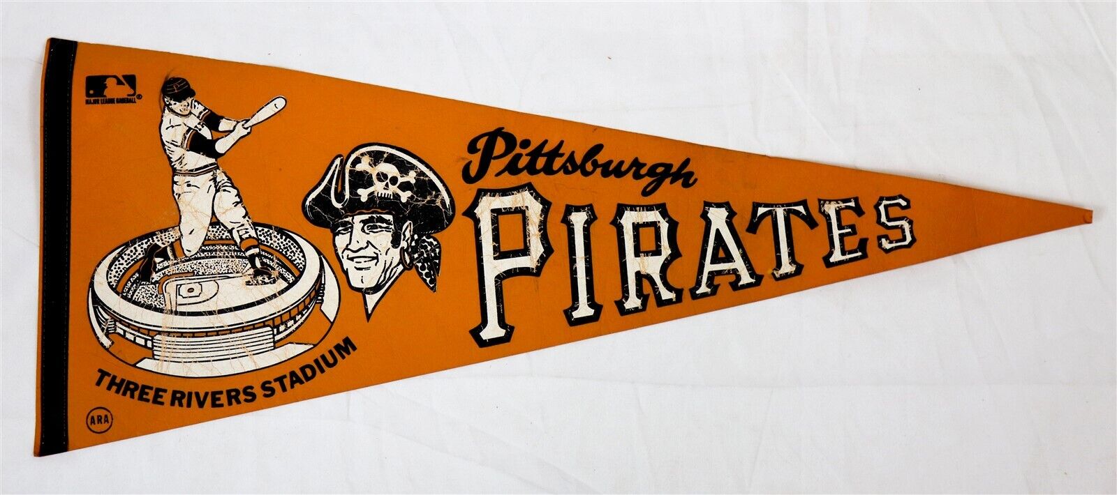 REAL VINTAGE 1970s Pittsburgh Pirates Three Rivers Stadium 12x30" Felt Pennant