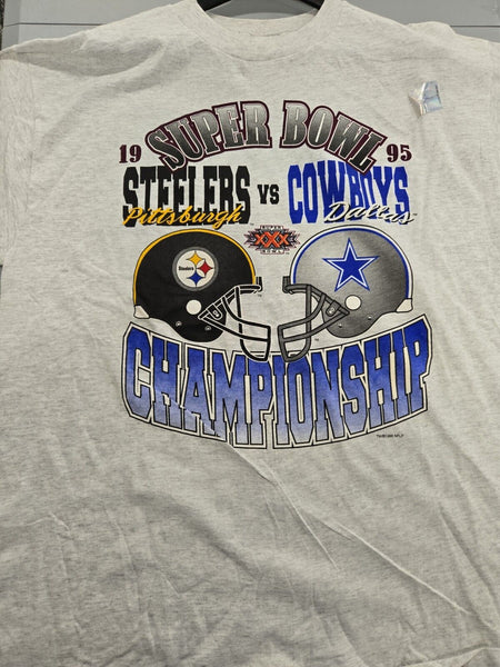 VINTAGE Deadstock 1996 Super Bowl XXX Steelers Cowboys Delta T-shirt XL NWT