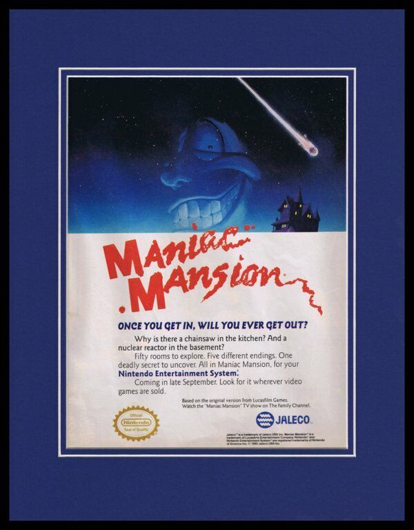 Maniac Mansion 1990 NES Nintendo 11x14 Framed ORIGINAL Advertisement