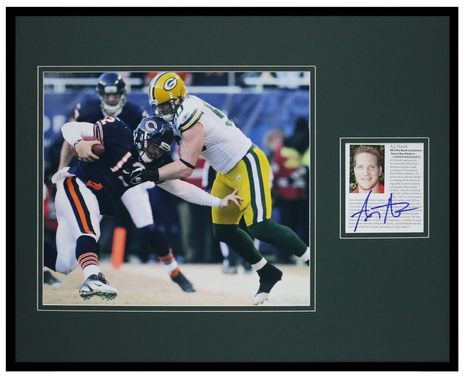 AJ Hawk Signed Framed 16x20 Photo Display Packers OSU