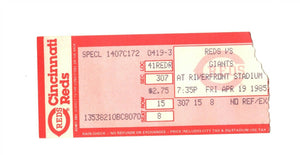 Apt 19 1985 San Francisco Giants @ Cincinnati Reds Ticket Pete Rose Eric Davis