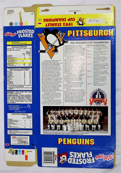 1992 Frosted Flakes Pittsburgh Penguins Tony Tiger Stanley Cup Cereal Box 