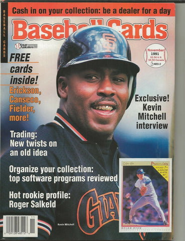 ORIGINAL Vintage Nov 1991 Baseball Cards Magazine w/ Cards Kevin Mitchell