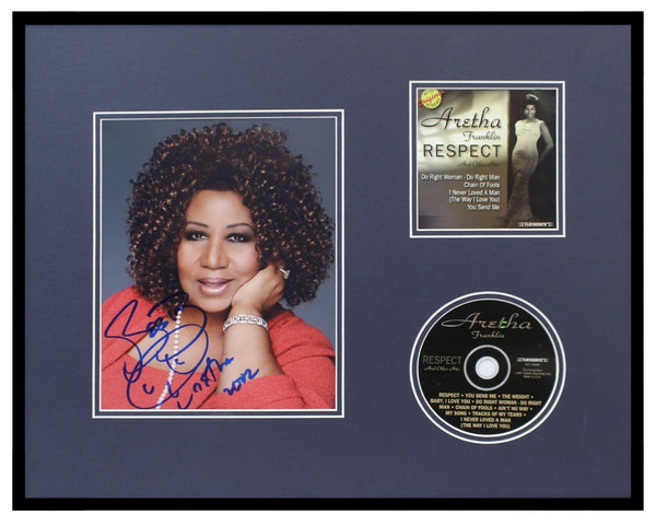 Aretha Franklin Signed Framed 16x20 Respect CD + Photo Display 2002 Inscription