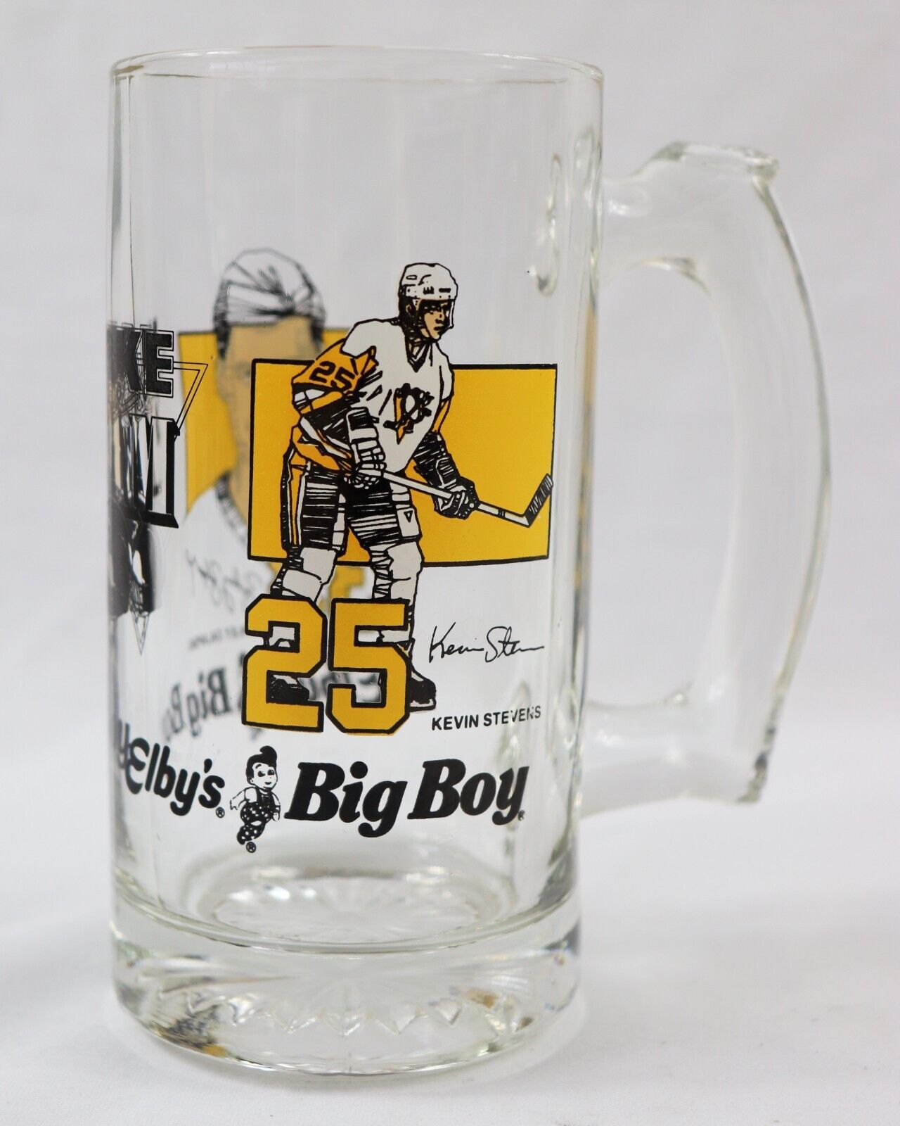 VINTAGE 1990s Elby's Big Boy Zarley Zalapski Kevin Stevens Penguins Glass Mug