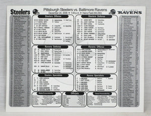 ORIGINAL 2006 Baltimore Ravens @ Pittsburgh Steelers Lineup Card Steve McNair