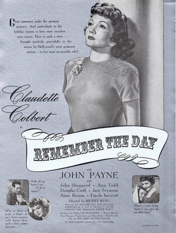 Remember the Day ORIGINAL Vintage 1941 9x12 Industry Ad Claudette Colbert