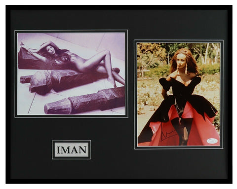 Iman Signed Framed 16x20 Photo Set JSA  