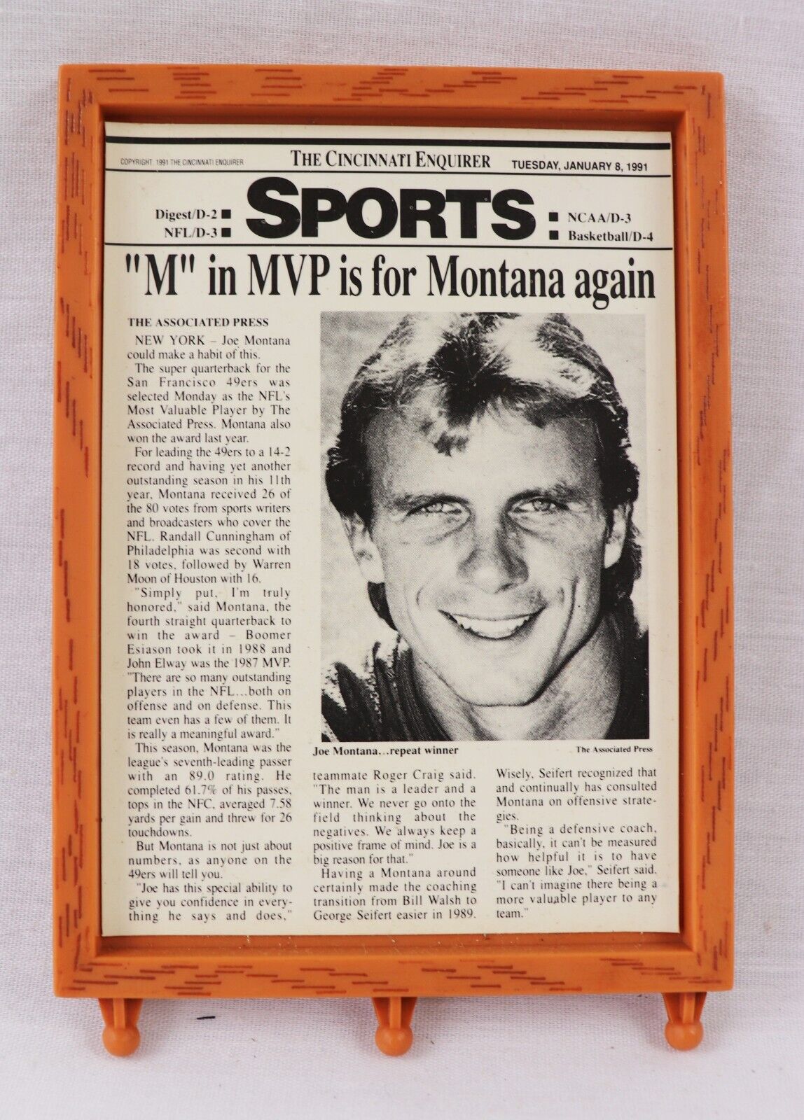 VINTAGE 1991 Starting Lineup Mini Cincinnati Enquirer Cover Joe Montana