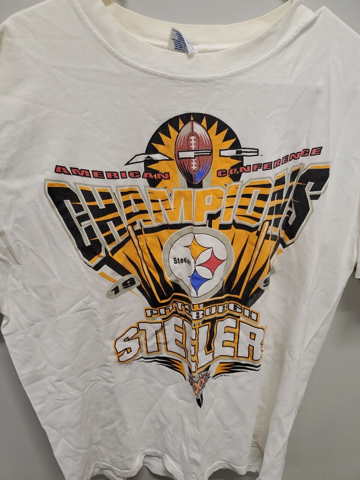 VINTAGE 1996 AFC Champions Pittsburgh Steelers Starter White T-Shirt LARGE