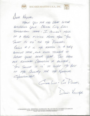 Dennis Kelleher Signed Handwritten Letter Miami Hurricanes