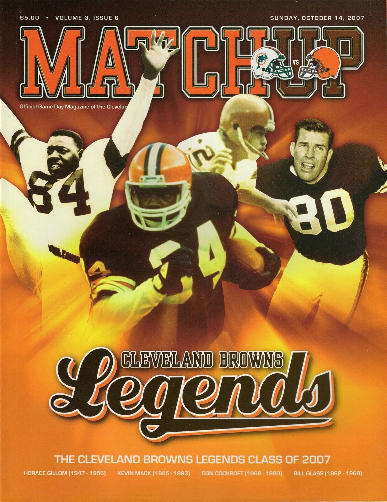 VINTAGE Oct 14 2007 Miami Dolphins @ Cleveland Browns Program Legends Cover