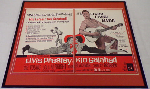 1962 Kid Galahad 16x20 ORIGINAL Vintage Framed Industry Advertisement Elvis 