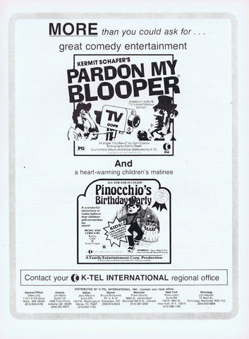 Pardon My Blooper / Pinocchio Birthday 1974 ORIGINAL Vintage 9x12 Industry Ad  