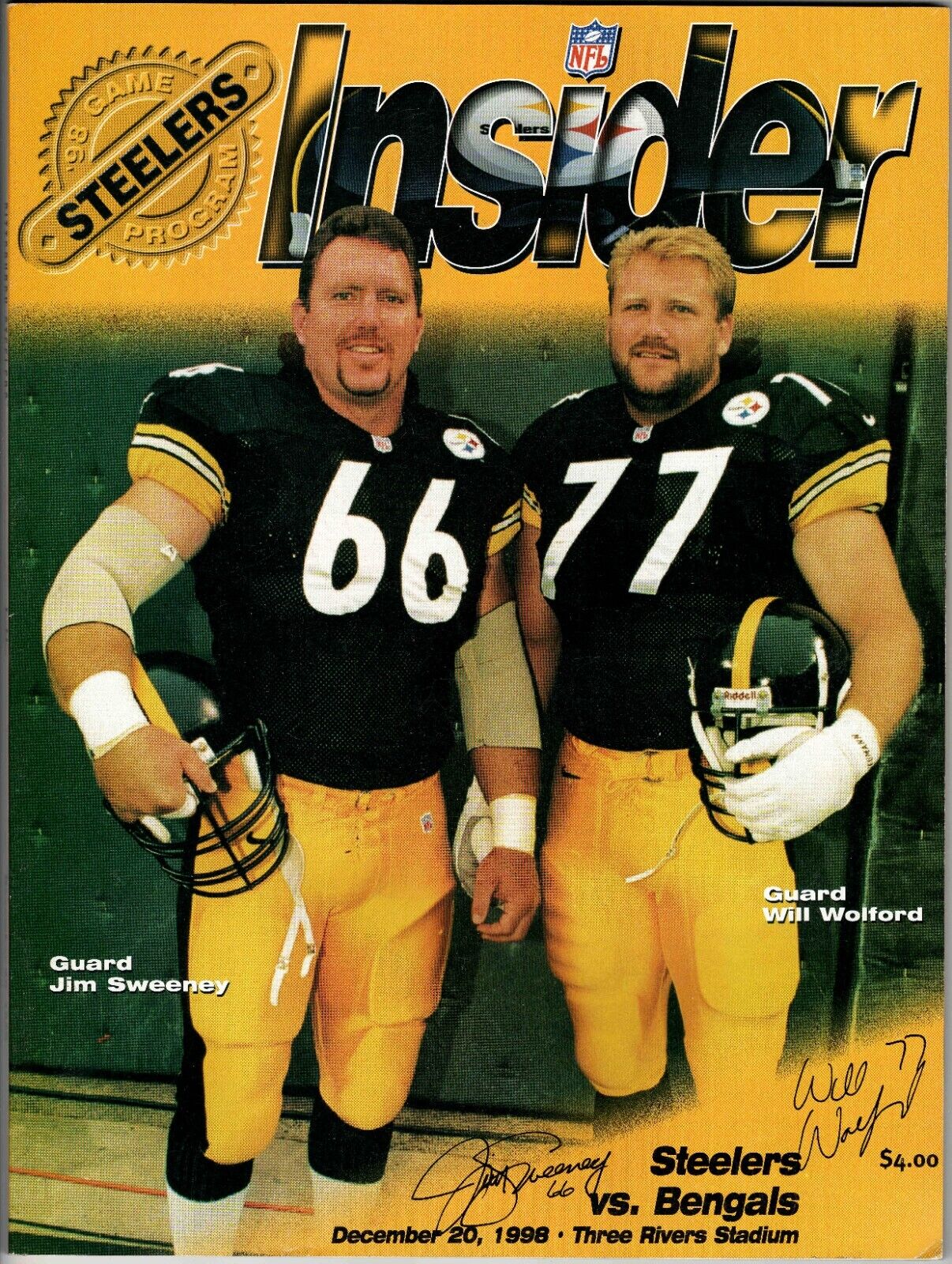 Dec 20 1998 Cincinnati @ Pittsburgh Steelers Program Jerome Bettis 104 Yds