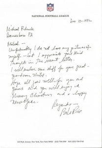 Bob Rice Signed Handwritten 1992 Letter NFL Side Judge