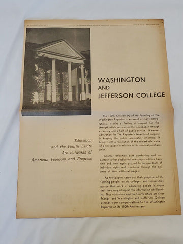 VINTAGE 1958 Washington and Jefferson College Full Page Newspaper Advertisement