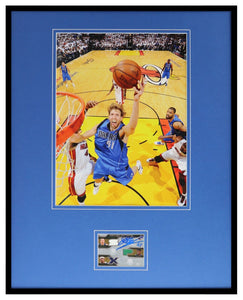 Dirk Nowitzki Signed Framed 16x20 Game Used Card & Photo Set JSA Mavericks