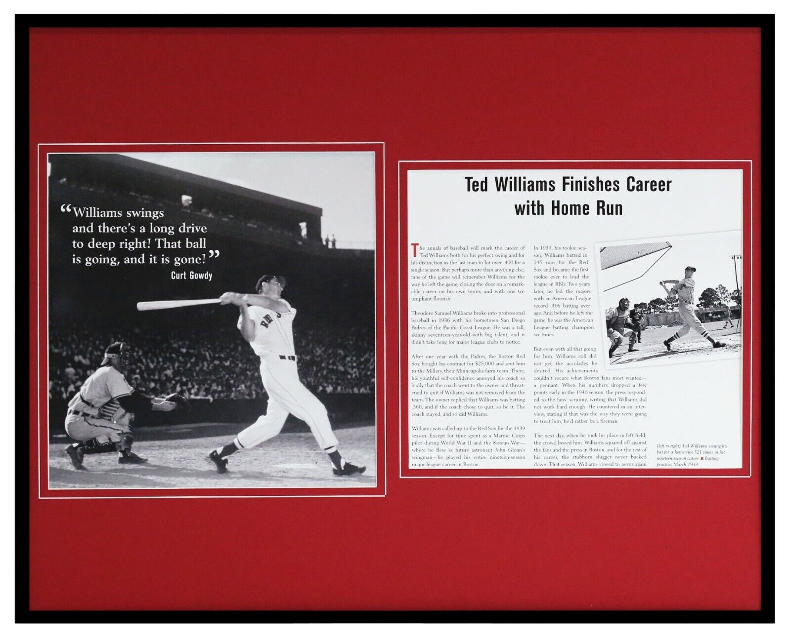 Ted Williams Finishes Career with Home Run Framed 16x20 Photo Display Red Sox