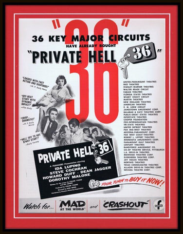 ORIGINAL Vintage 1954 Private Hell 11x14 Framed Advertisement Ida Lupino