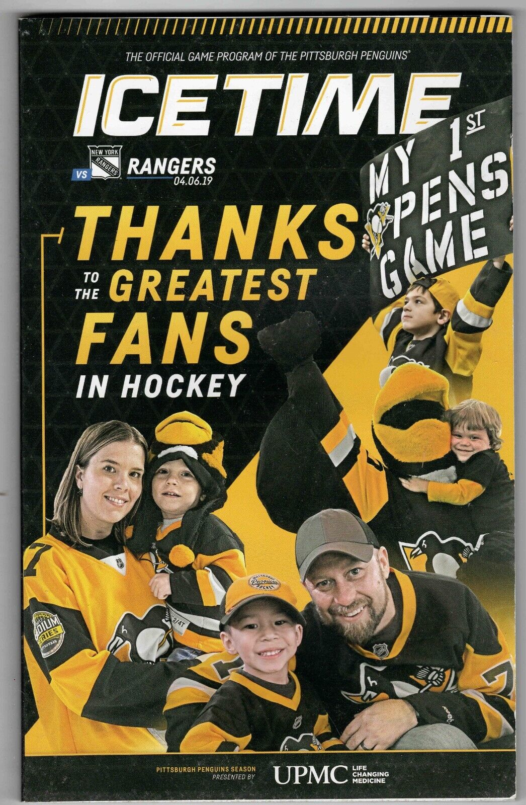 Apr 6 2019 NY Rangers @ Pittsburgh Penguins Program Sidney Crosby Goal