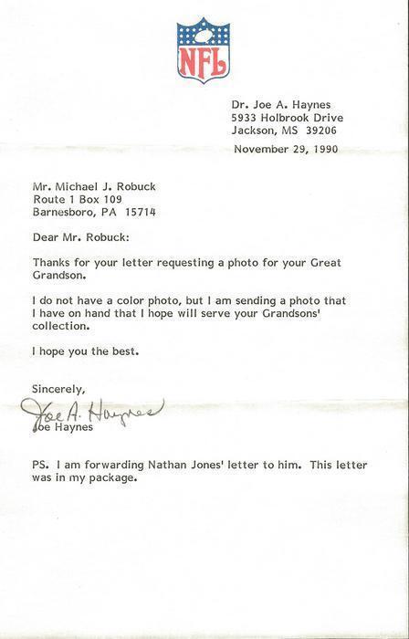 Dr Joe Haynes Signed 1990 Typed Letter NFL Line Judge