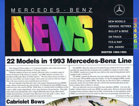 ORIGINAL Vintage Winter 1992 Mercedes Benz News Magazine 