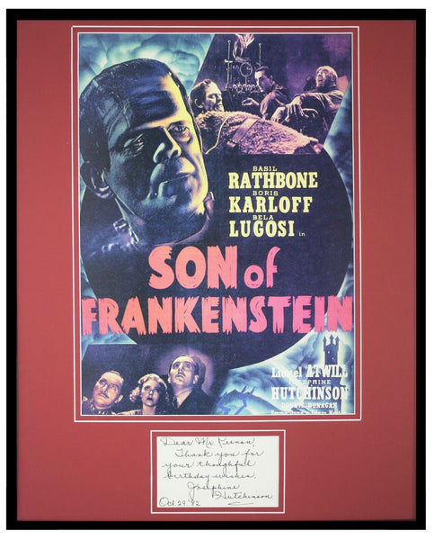 Josephine Hutchinson Signed Framed 16x20 Note & Son of Frankenstein Poster Set