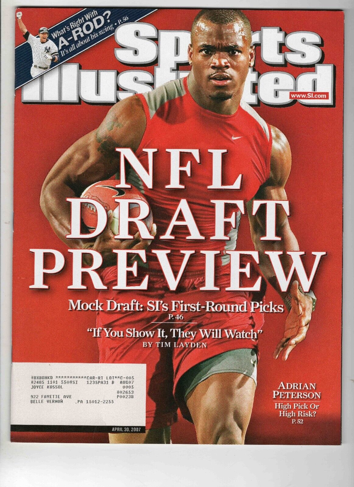 Apr 30 2007 Sports Illustrated Magazine Adrian Peterson Vikings Oklahoma