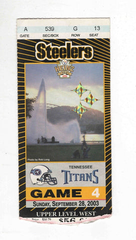 Sep 28 2003 Tennessee Titans @ Pit Steelers Ticket Steve McNair 15-16, 3 TD