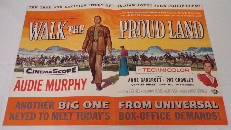 VINTAGE 1956 Walk the Proud Land 12x18" Industry Poster Ad Audie Murphy