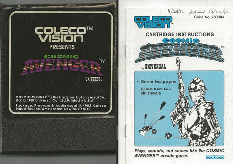 ORIGINAL Vintage 1982 ColecoVision Cosmic Avenger Cartridge + Manual