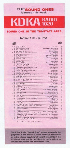 VINTAGE KDKA 1020 Pittsburgh January 10 1966 Music Survey Rolling Stones Beatles