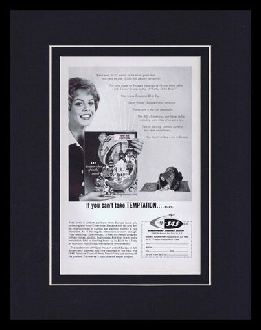 1961 SAS Scandinavian Airlines Framed 11x14 ORIGINAL Vintage Advertisement