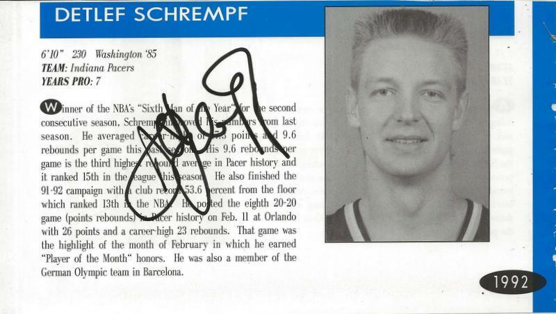 Detlef Schrempf Signed Vintage Program Page Pacers