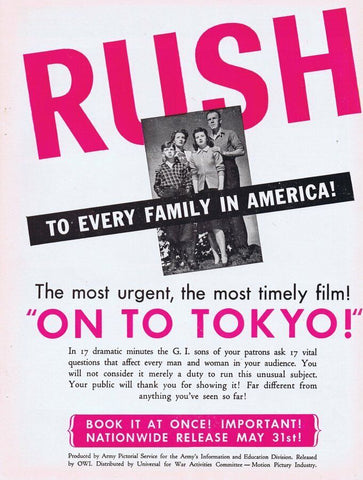 On To Tokyo 1945 WWII US Army ORIGINAL Vintage 9x12 Industry Ad 