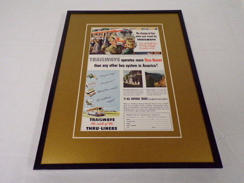 1951 Trailways Thru Liners Bus Framed 11x14 ORIGINAL Vintage Advertisement