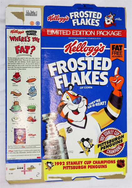 1992 Frosted Flakes Pittsburgh Penguins Tony Tiger Stanley Cup Cereal Box 