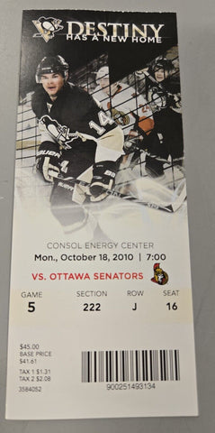 Oct 18 2010 Senators @ Pittsburgh Penguins Ticket Crosby & Malkin Goals