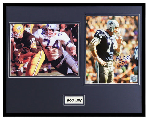 Bob Lilly Signed Framed 16x20 Photo Set JSA Cowboys vs Bart Starr