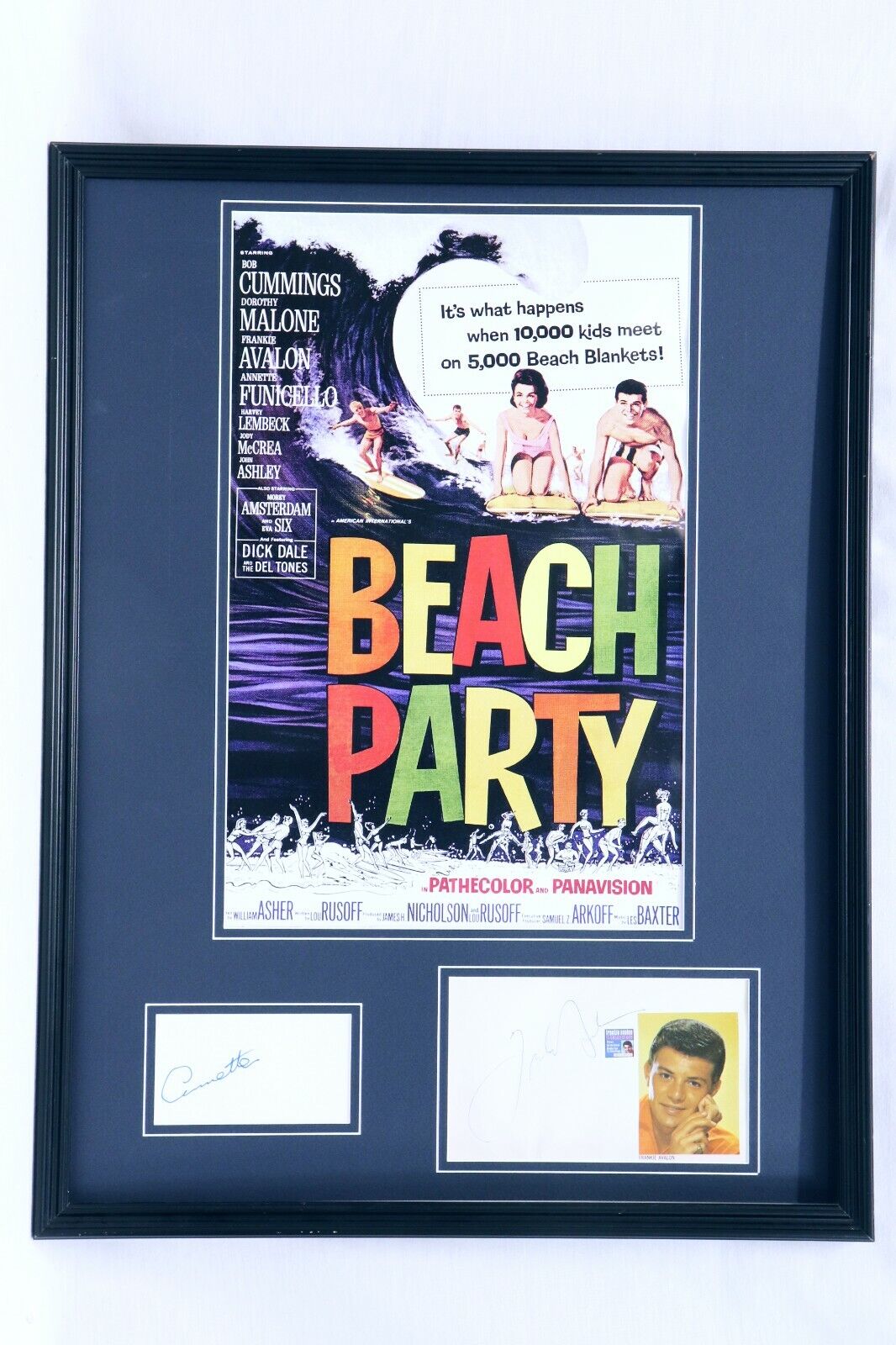 Annette Funicello & Frankie Avalon Signed Framed Beach Party Poster Display 