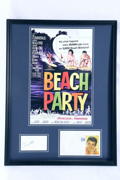 Annette Funicello & Frankie Avalon Signed Framed Beach Party Poster Display 