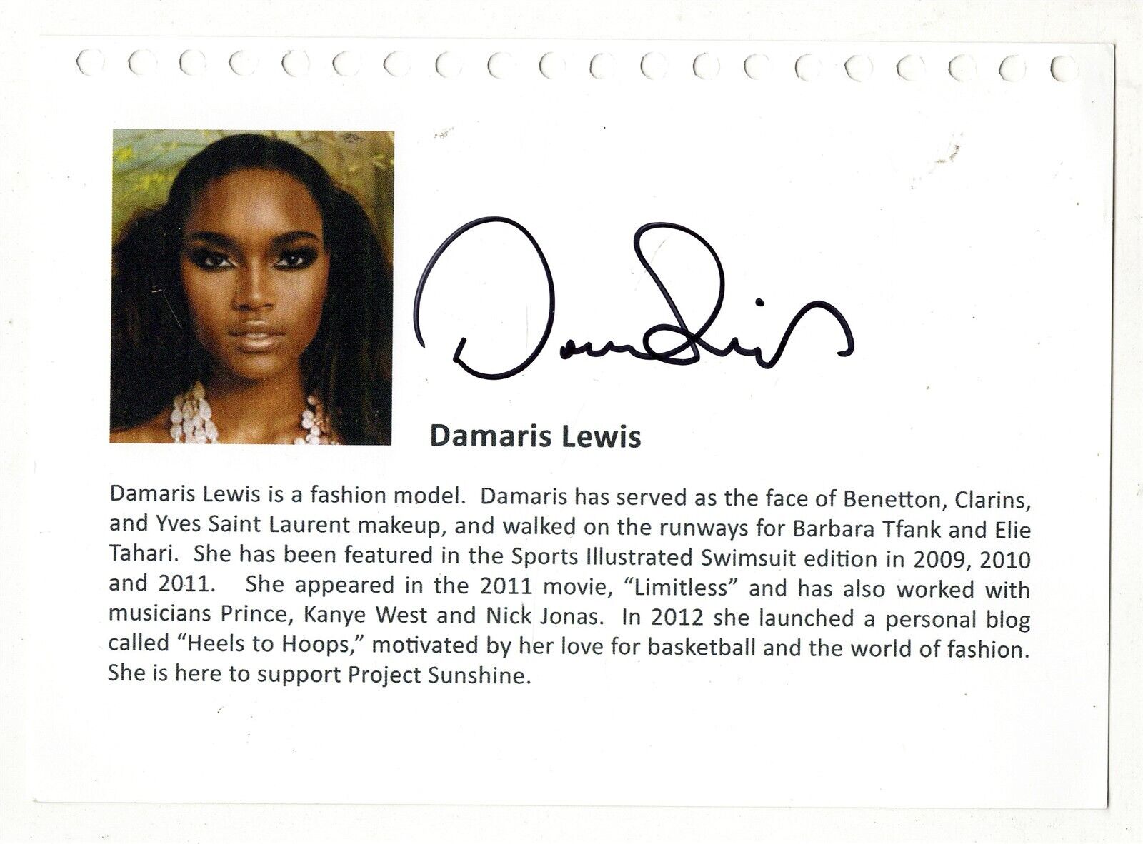 Damaris Lewis Signed 5x7 Photo Card SI Model