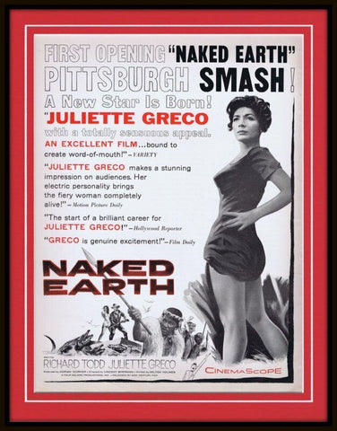 ORIGINAL Vintage 1958 Naked Earth 11x14 Framed Advertisement Juliette Greco