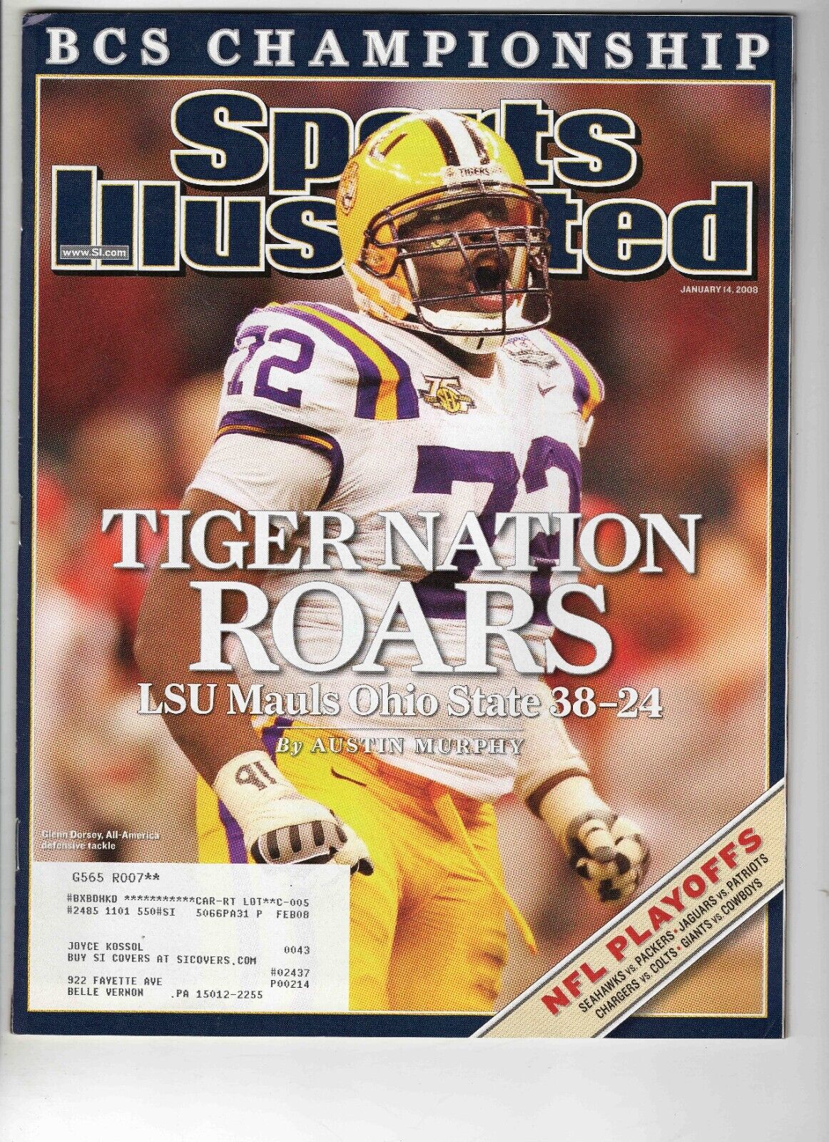 Jan 14 2008 Sports Illustrated Magazine Glenn Dorsey LSU