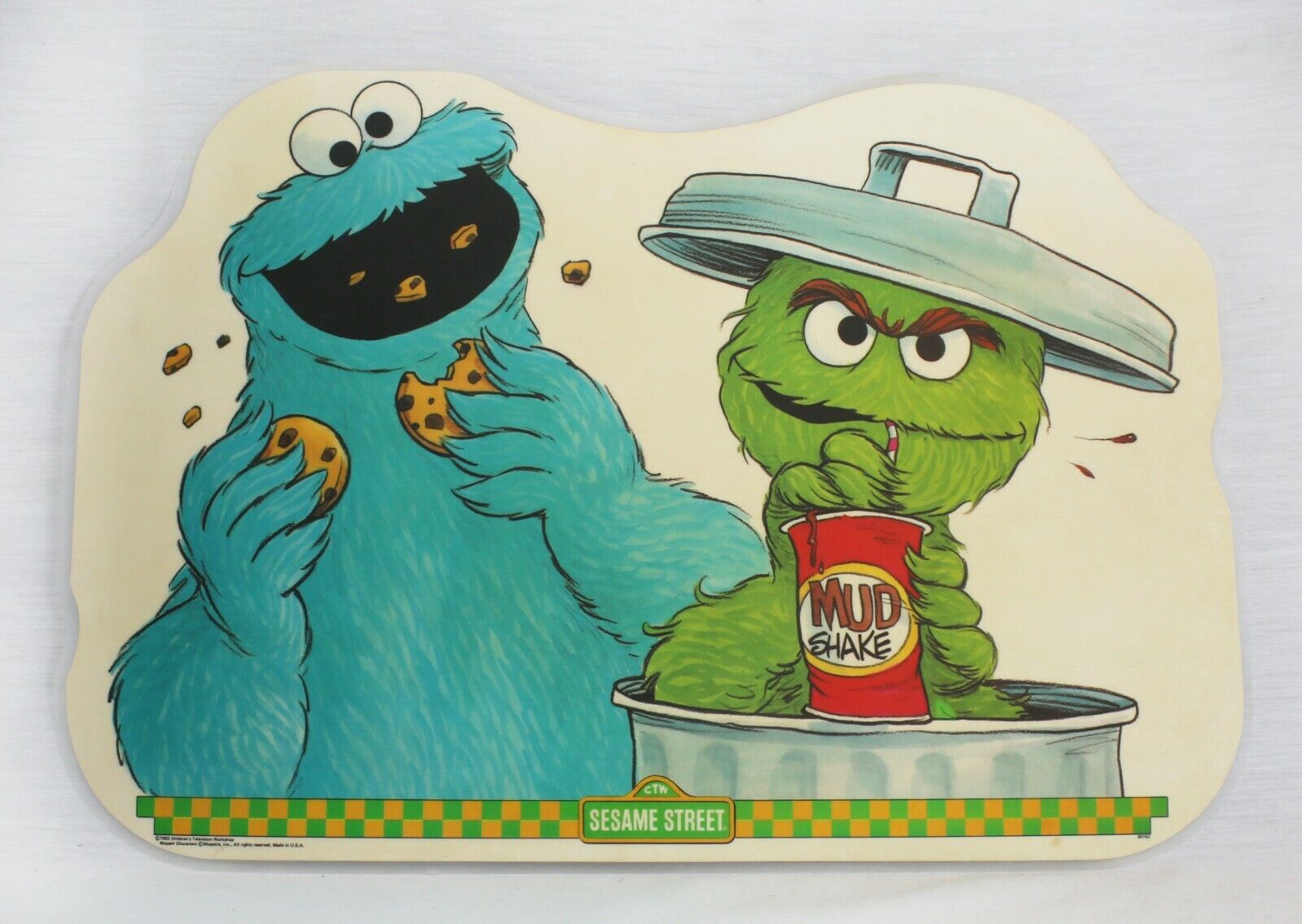 VINTAGE 1982 CTW Sesame Street Oscar the Grouch Cookie Monster Placemat