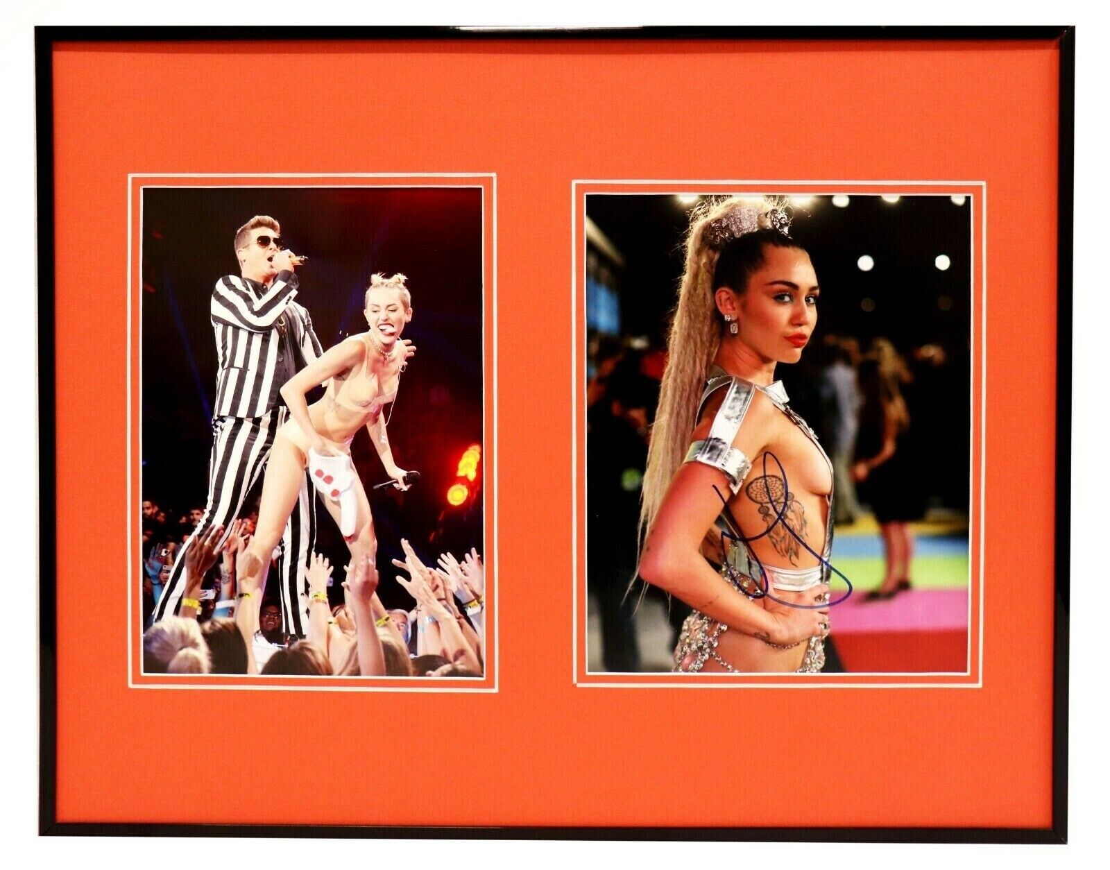 Miley Cyrus Signed Framed 16x20 Photo Set VMAs w/ Robin Thicke