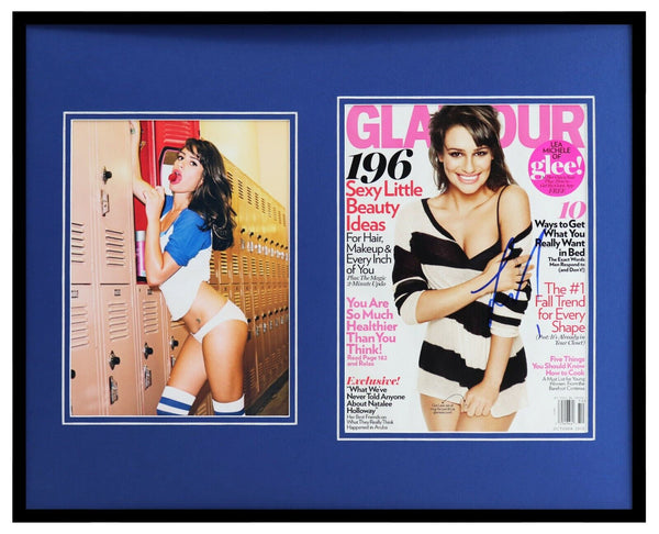 Lea Michele Signed Framed 16x20 Glamour Cover + Photo Set Glee