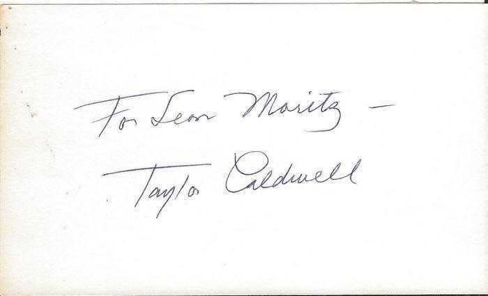 Taylor Caldwell Signed 3x5 Index Card author